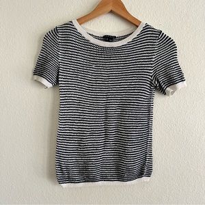 Theory Navy and White Striped Knit Sweater Top Sz P